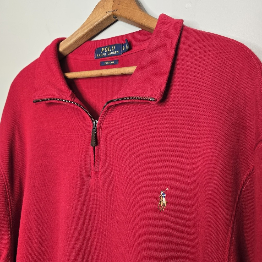 Polo Ralph Lauren 1/4 Zip Mens XL Green Estate Rib Sweater Cotton Pullover